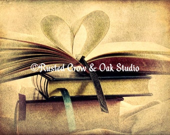 Book Heart Library Modern Cottage Chic Modern Country Art Matted Picture A448
