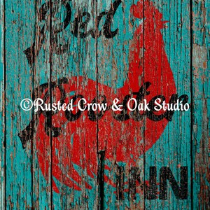 Rustic Red Rooster Inn Teal Country Decor Kitchen Cafe Art Matted Picture A644 image 2