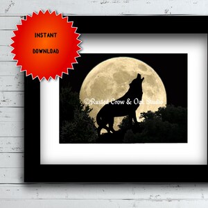 Wolf heulen Mond Nacht schwarz Creme grün Forrest Home Decor Digital Download A303