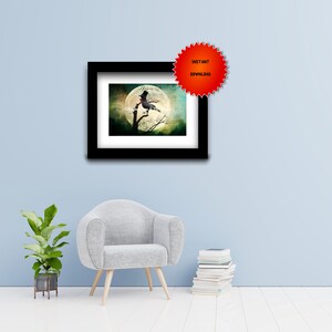 Bird Raven Crow Top Hat Bow Tie Teal Sky Fantasy Home Decor Matted Picture A657