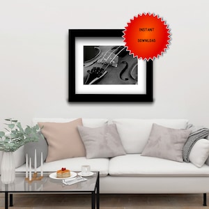 Contemporary Black White Violin Musical Instrument Art Digital Download USA A621