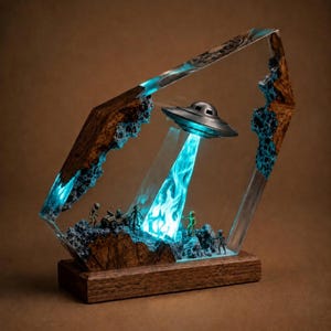 UFO Resin Lamp, Alien Abduction Night Light, Handmade Epoxy Resin Lamp, Sci-Fi Decor, Space Lover Gift, Desk Lamp, LED Art, gift for him.