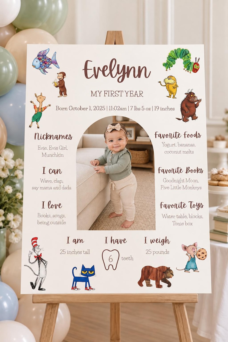 One for the Books First Year Milestone Sign, Children's Story Book ...