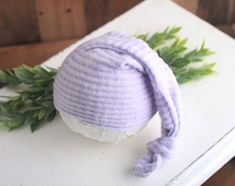 Sleepy Lavender - newborn sleeper hat cap in a solid lavender purple waffle sweater knit (RTS)