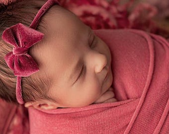 Velveteen Fuchsia - Velvet Bow Headband - Hot Pink Baby Headband