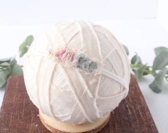 Teacup - headband dusty sage, pale peach, dusty pink hand dyed velvet recycled silk