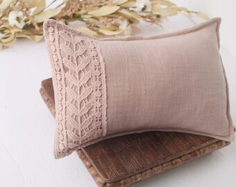 Made You Blush - newborn pillow sham in an dusty mauve blush muslin gauze with vintage style blush lace overlay (RTS)