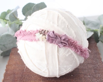 Damson - headband tieback - recycled cotton hand dyed velvet and silk  - photography prop