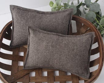 Toby - newborn pillow sham in textured light heather grey, charcoal gray black herringbone pattern