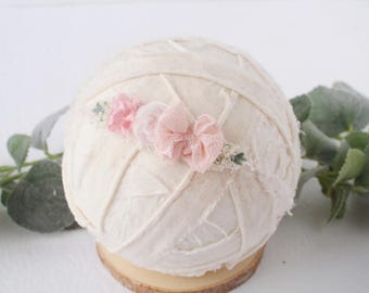 Pink Darling - headband tieback in dusty pink, baby pink, blush with cream and ivory - photography prop Newborn Nerds Tulip Time & Rosedale