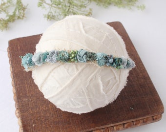 Crystal Clear - floral halo crown in dusty blue, dusty teal, turquoise, aqua, blue, jade and sea glass  (RTS)
