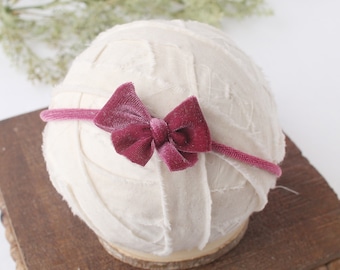 Velveteen Berry Pink Velvet Bow Headband - Baby Girl Photo Prop
