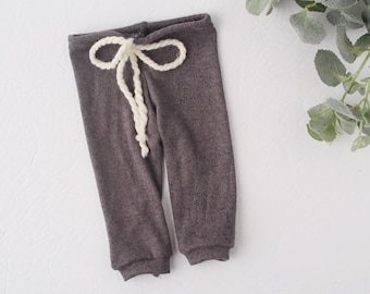 Sayer  - Newborn Knit Jogger Pants - Heather Charcoal Grey, Ivory Drawstring (RTS)
