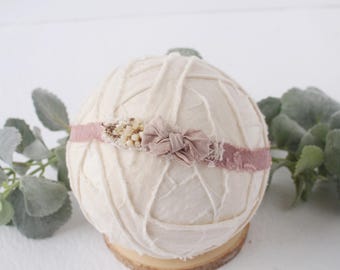 Dew Berry  - headband tieback in dusty mauve purple blush with cream ivory - photography prop -  M2M Newborn Nerds Mae Berry June Berry