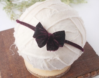 Velveteen Plum - Velvet Bow Headband – Eggplant Purple, Baby Headwear