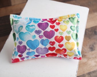 Color Me Happy - newborn pillow sham in a rainbow heart patter in red, orange, yellow, green, blue and purple (RTS)