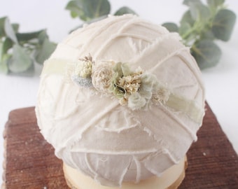 Cecelia - headband tieback dusty sage green, dusty light green, cream ivory - photography prop -  Recycled Materials