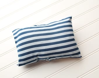 Soar - newborn pillow sham cover in light blue, sky blue, and navy blue stripes (RTS)