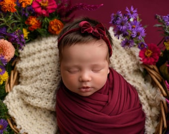 Velveteen Cranberry - darling velvet bow headband in a cranberry red wine burgundy (RTS)
