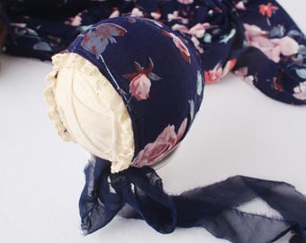 Baylee - Floral Newborn Bonnet Set – Ruffle Headband & Bloomers