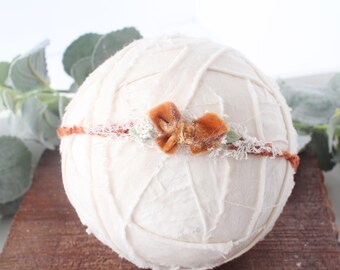 Ochre - Headband Tieback – hand dyed velvet burnt rust orange and ivory