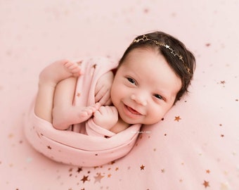 She's A Star- newborn backdrop drop in a  pink with metallic stars of gold, silver and copper