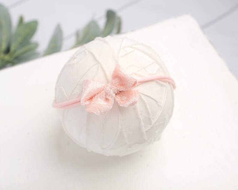 RTS Velveteen Rabbit in Peachy Pink darling velvet bow headband in peachy pink