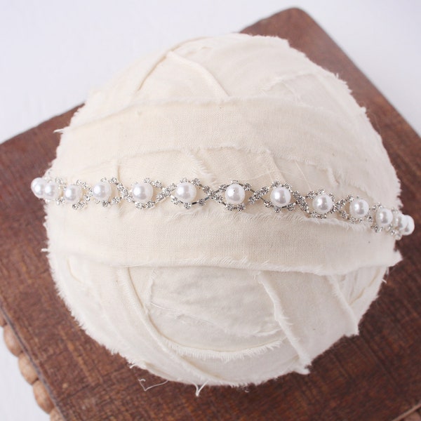 Pearls and Glitz - darling halo style crown tieback in pearls, diamond rhinestones and silver   (RTS)