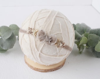 Boujee Beige  - headband tieback in neutral beige tan with cream ivory - photography prop