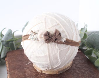 S'mores - headband tieback - brown, beige, ivory, cream photography prop - hand dyed velvet and silk