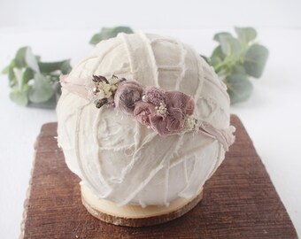 Plush Mauve - headband tieback dusty lavender, dusty pink, dusty mauve, blush, cream ivory - photography prop -  Recycled Materials