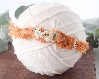 Persimmon - headband tieback - recycled cotton burnt rust orange - photography prop -  Recycled Materials
