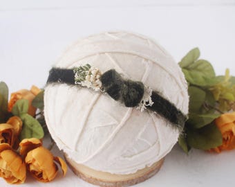 Woodland Fern - headband tieback in deep olive green, army green with cream and ivory