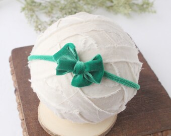Velveteen Kelly Green - Velvet Bow Headband -  Baby Headband