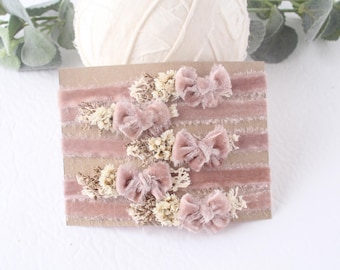 Suave Mauve - headband tieback dusty mauve blush pink ivory cream hand dyed velvet - photography prop -  Recycled Materials