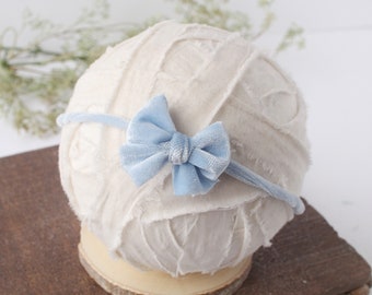 Velveteen Baby Blue - Velvet Bow Headband - Newborn Photo Prop