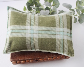 Odie - newborn pillow sham and plaid in green, aqua, teal and ivory white