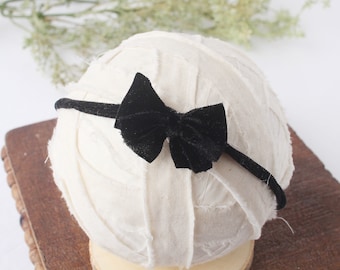 Velveteen  Black - Velvet Bow Headband -  Baby Headband
