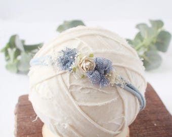 Iceberg -  dusty blue, steel blue, light blue, ivory and cream with diamonds  - headband