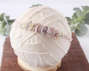 Smokey Mauve - headband tieback dusty lavender, dusty mauve, cream ivory - photography prop -  Recycled Materials
