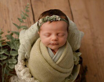 Celadon - headband halo tieback dark sage olive green -  hand dyed silk  - photography prop