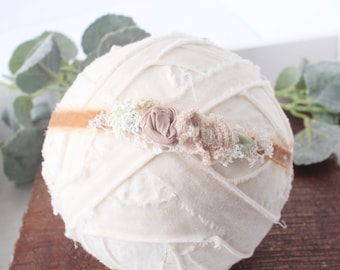 Toffee - headband tieback - recycled cotton hand dyed velvet and silk  - photography prop