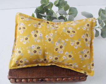 Sunflower Bloom - newborn pillow sham in mustard yellow, pink, light blue and brown