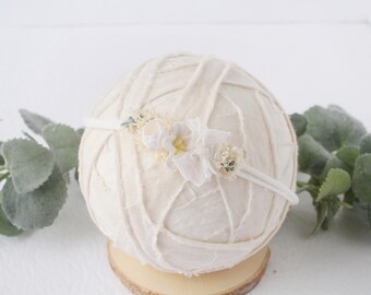 Cloud 9 -  neutral headband in ivory, cream and white with recycled silk - dried preserved flowers