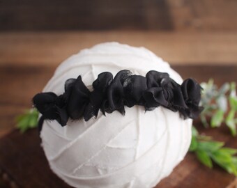 Halo Bows in Black - dainty bow halo headband in a black chiffon (RTS)