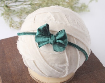 Velveteen Emerald - Green Velvet Bow Headband - Baby Headband