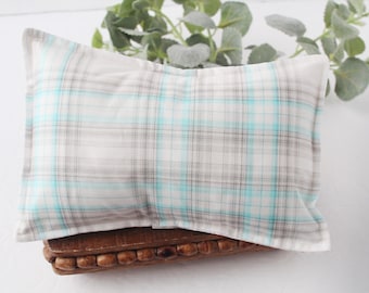 Quince - Newborn Pillow Sham – Grey, Aqua, Teal Plaid Prop