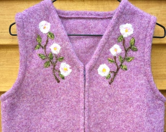 Periwinkle Purple Felted Child/'s Vest with Needle-Felted Floral Neckline 5-8 years size 6-8