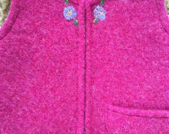 Periwinkle Purple Felted Child/'s Vest with Needle-Felted Floral Neckline 5-8 years size 6-8
