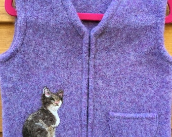 Periwinkle Purple Felted Child/'s Vest with Needle-Felted Floral Neckline 5-8 years size 6-8